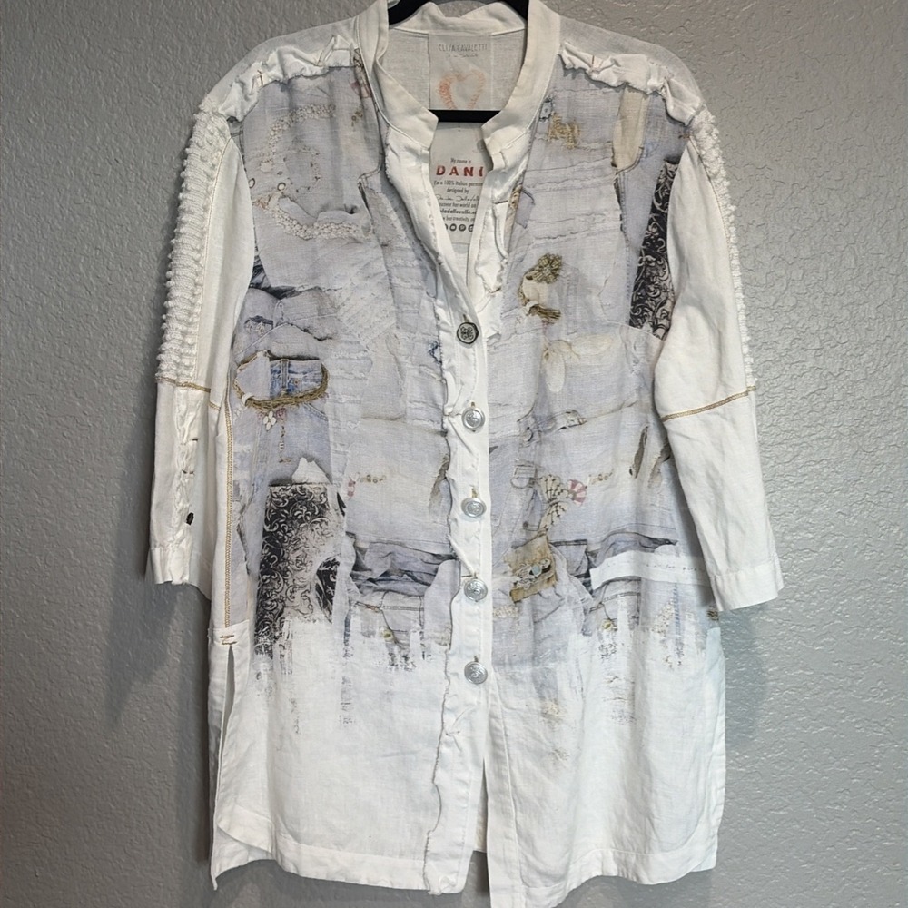Elisa Cavaletti Dani Shirt Italian Linen Blend Womens X-Large Boho Beach Artsy